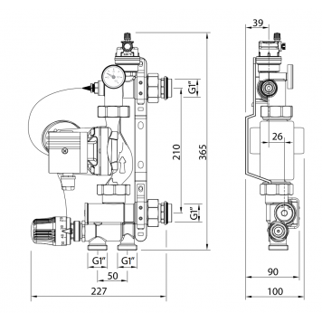 Насосно-смесительный узел SOLOMIX с насосом Grundfos UPSO 25-65, 130mm Uni-Fitt   472N1200-2