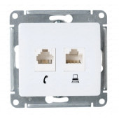 GLOSSA Розетка двойная RJ11+RJ45, категория 5E, механизм, белый