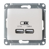 GLOSSA USB розетка, 5В/2100мА, 2х5В/1050мА, механизм, перламутр