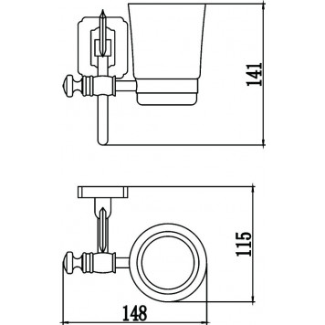 Подстаканник стеклянный настенный одинарный, бронзовый, латунный Savol-1