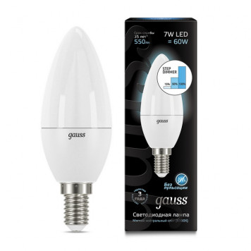 Лампа Gauss LED Candle E14 7W 4100K step dimmable Свеча