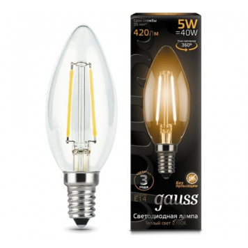 Лампа Gauss LED Filament Candle E14 5W 2700K 1/10/50 Филамент свеча