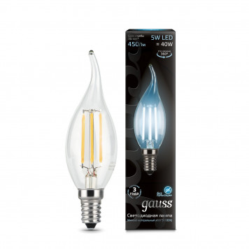 Лампа Gauss LED Filament Candle tailed E14 5W 4100K 1/10/50 Филамент свеча на ветру