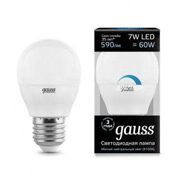 Лампа Gauss LED Globe-dim E27 7W 4100K