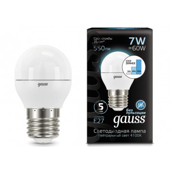 Лампа Gauss LED Globe E27 7W 4100K step dimmable