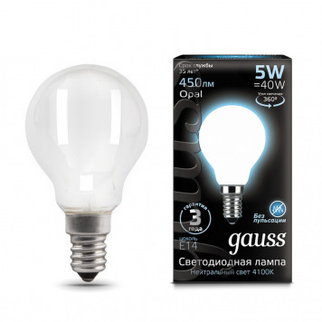 Лампа Gauss LED Filament Globe OPAL E14 5W 4100K
