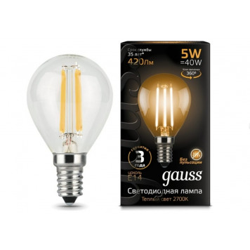 Лампа Gauss LED Filament Globe E14 5W 2700K 1/10/50 Филамент