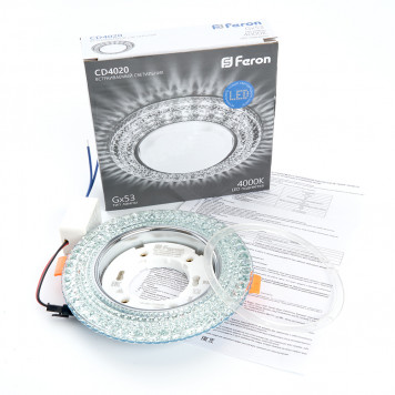 Светильник встраиваемый с белой LED подсветкой Feron CD4023 потолочный GX53 без лампы прозрачный