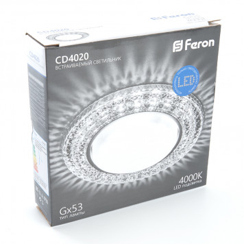 Светильник встраиваемый с белой LED подсветкой Feron CD4023 потолочный GX53 без лампы прозрачный-1