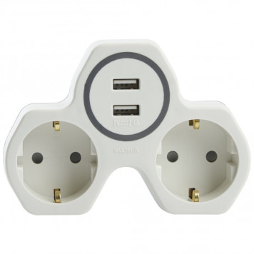 Двойник 2 гнезда с заземлением STEKKER ADP16-14-20, 250V, 16A, с 2мя USB выходами на 2,4 А