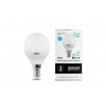 Лампа Gauss LED Elementary Globe 6W E14 4100K 1/10/50 Шар