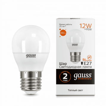 Лампа Gauss LED Elementary Шар 12W 880lm E27 3000K