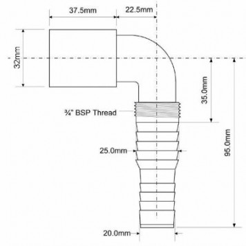 Адаптер под 90° для подключения слива бытовой техники d32мм McALPINE MRWMF90-32-1