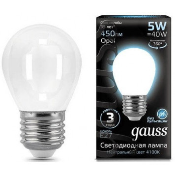 Лампа Gauss LED Filament Globe OPAL E27 5W 4100K