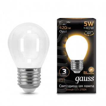 Лампа Gauss LED Filament Globe OPAL E27 5W 2700K