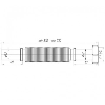 Гофра  с гайкой, 1 1/4x32, 320-730мм   АНИ Пласт  K203 -1