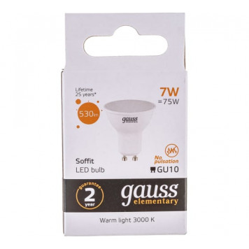 Лампа Gauss Elementary MR16 GU10 7W 3000K Софит  13617-4