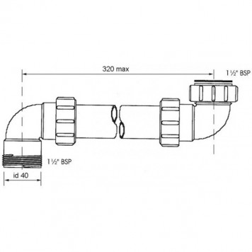Труба отводная 11/2-11/2 нр. вн.90* с двумя  отводом 320мм McALPINE  HC13L-1