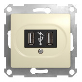 GLOSSA USB розетка, 5В /1400мА, 2 х 5В /700мА, механизм, бежевый