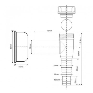 Сифон под штукатурку белый c обратным клапаном   McALPINE   WMV-32WH-1