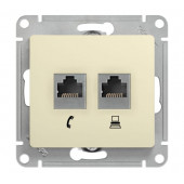 GLOSSA Розетка двойная RJ11+RJ45, категория 5E, механизм, бежевый